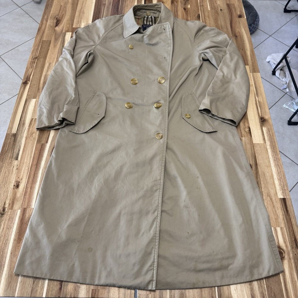 Vintage Burberrys Trench Coat Mens 42 Long Beige Plaid Lined Belted 90s *FLAWS